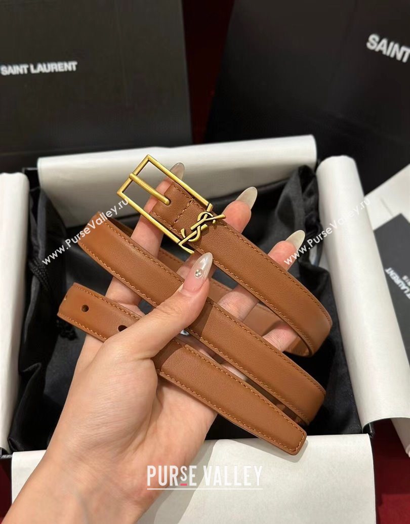 Saint Laurent New Cassandre Belt 2cm in Calf Leather Brown 2025 0617 (99-250617114)