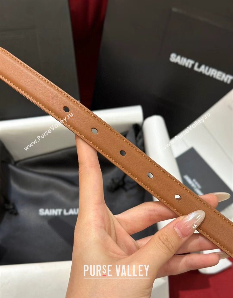 Saint Laurent New Cassandre Belt 2cm in Calf Leather Brown 2025 0617 (99-250617114)