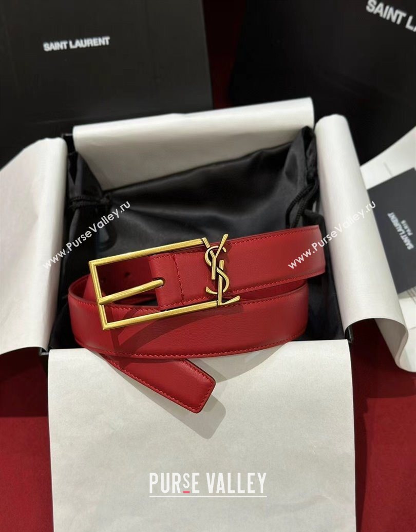 Saint Laurent New Cassandre Belt 3cm in Calf Leather Red 2025 0617 (99-250617115)