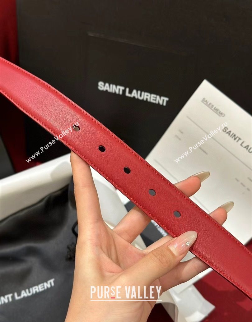Saint Laurent New Cassandre Belt 3cm in Calf Leather Red 2025 0617 (99-250617115)