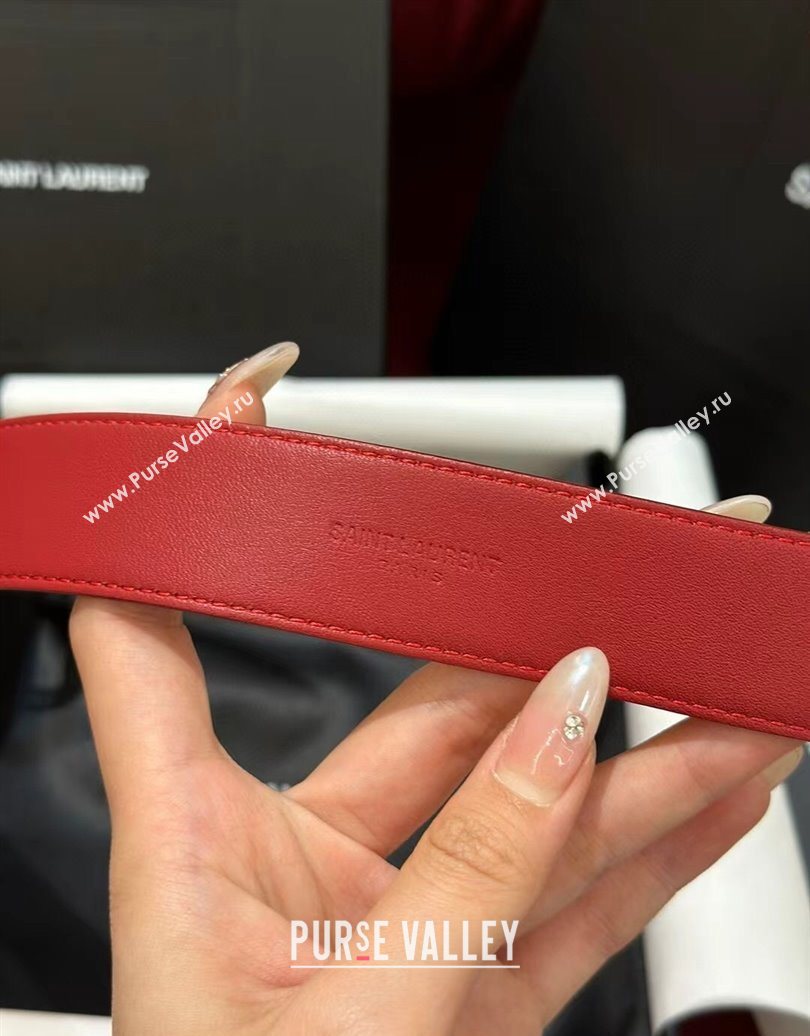 Saint Laurent New Cassandre Belt 3cm in Calf Leather Red 2025 0617 (99-250617115)