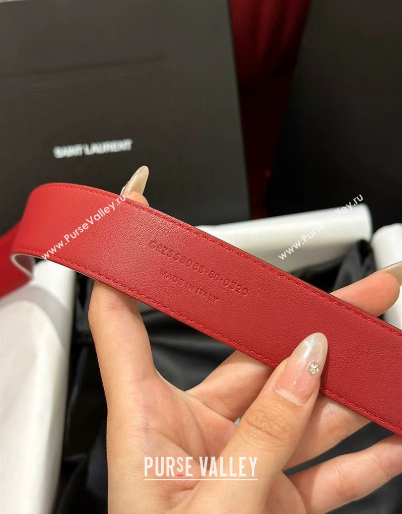 Saint Laurent New Cassandre Belt 3cm in Calf Leather Red 2025 0617 (99-250617115)