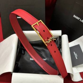 Saint Laurent New Cassandre Belt 3cm in Calf Leather Red 2025 0617 (99-250617115)