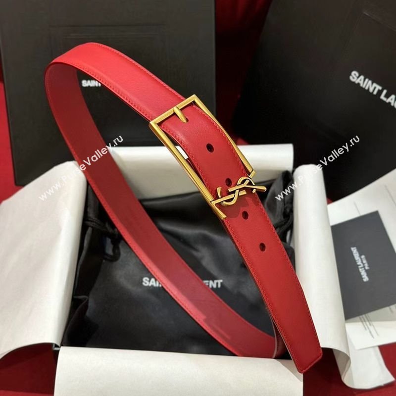 Saint Laurent New Cassandre Belt 3cm in Calf Leather Red 2025 0617 (99-250617115)