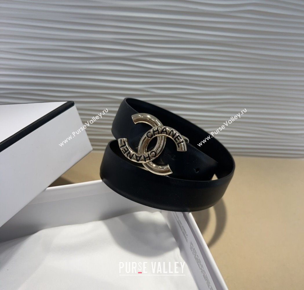 Chanel Classic Calfskin Belt 3cm with Letters CC Buckle Black/Gold 2025 0617 (99-250617135)