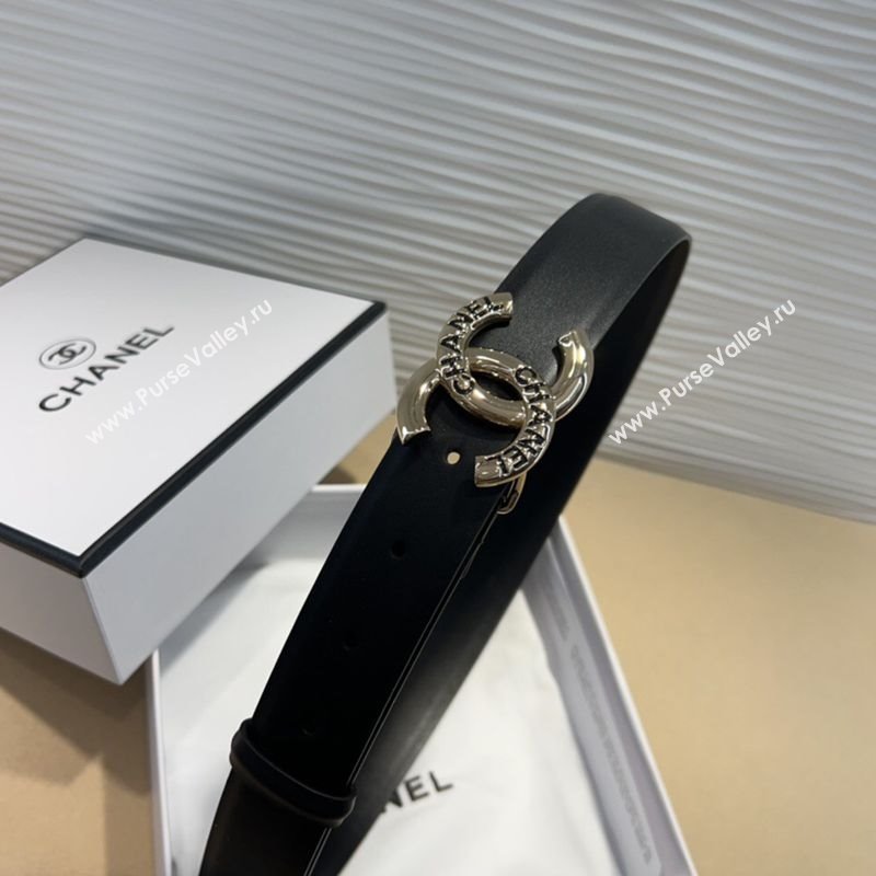 Chanel Classic Calfskin Belt 3cm with Letters CC Buckle Black/Gold 2025 0617 (99-250617135)