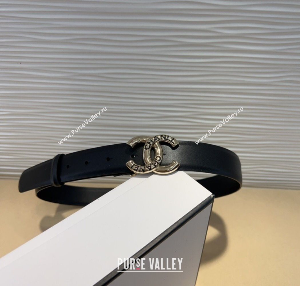 Chanel Classic Calfskin Belt 3cm with Letters CC Buckle Black/Gold 2025 0617 (99-250617135)