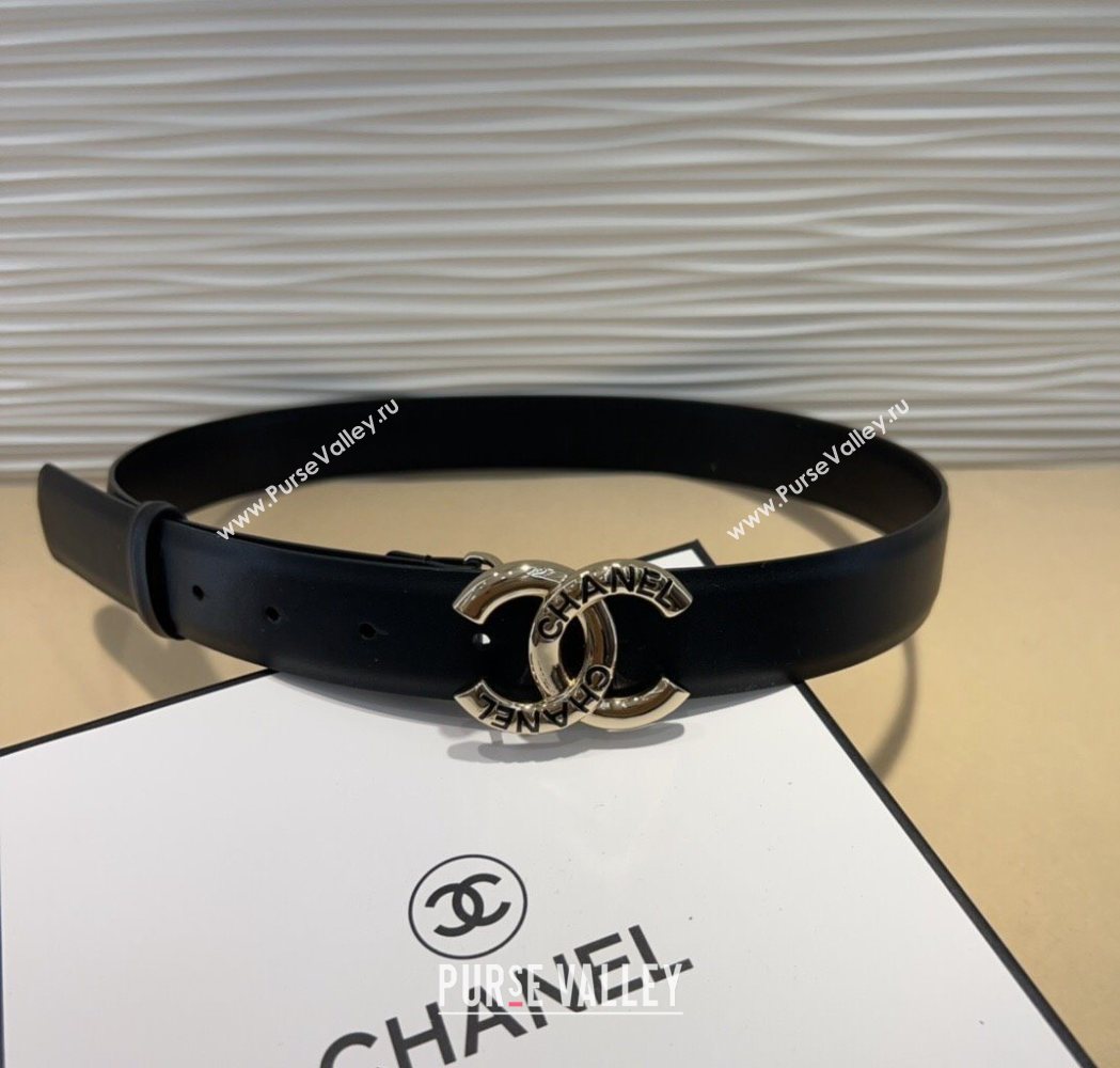 Chanel Classic Calfskin Belt 3cm with Letters CC Buckle Black/Gold 2025 0617 (99-250617135)