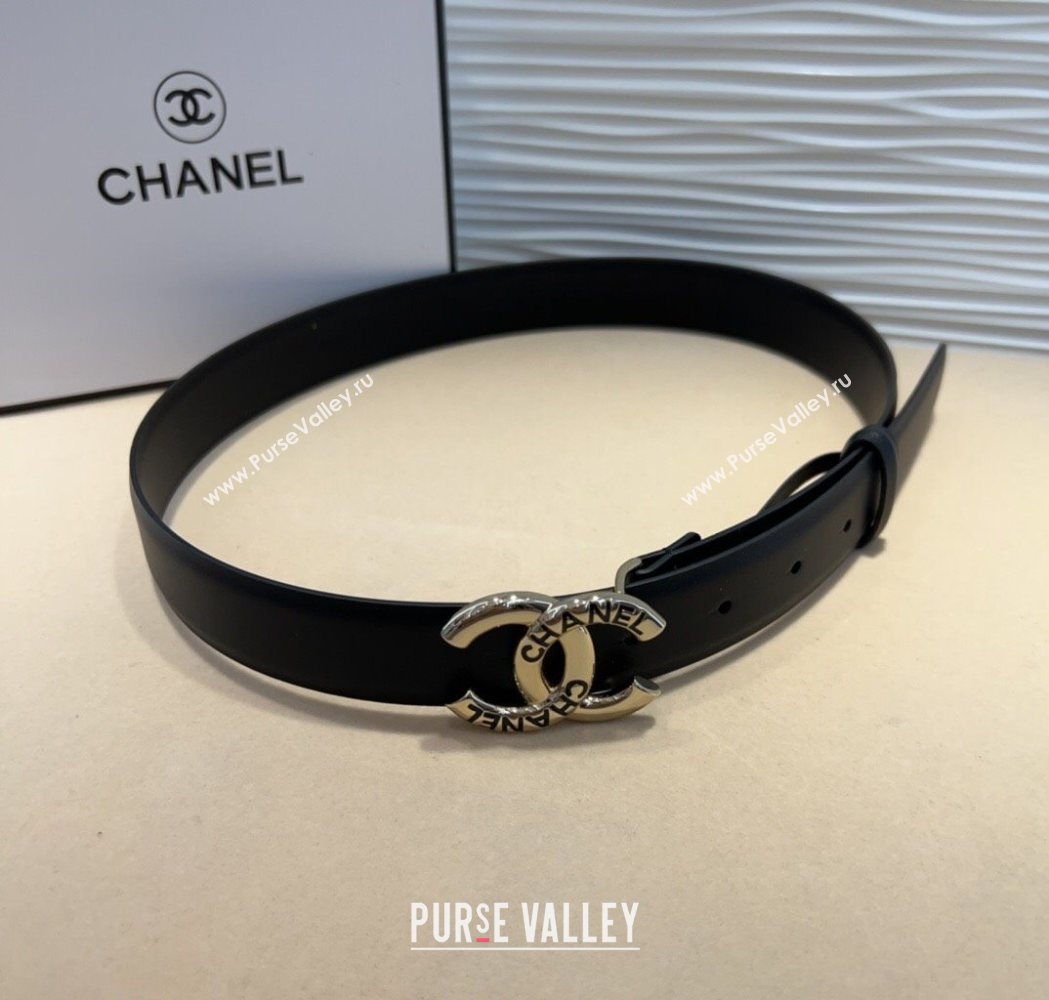 Chanel Classic Calfskin Belt 3cm with Letters CC Buckle Black/Gold 2025 0617 (99-250617135)
