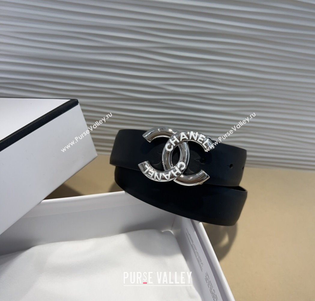 Chanel Classic Calfskin Belt 3cm with Letters CC Buckle Black/Silver 2025 0617 (99-250617137)