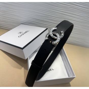 Chanel Classic Calfskin Belt 3cm with Letters CC Buckle Black/Silver 2025 0617 (99-250617137)