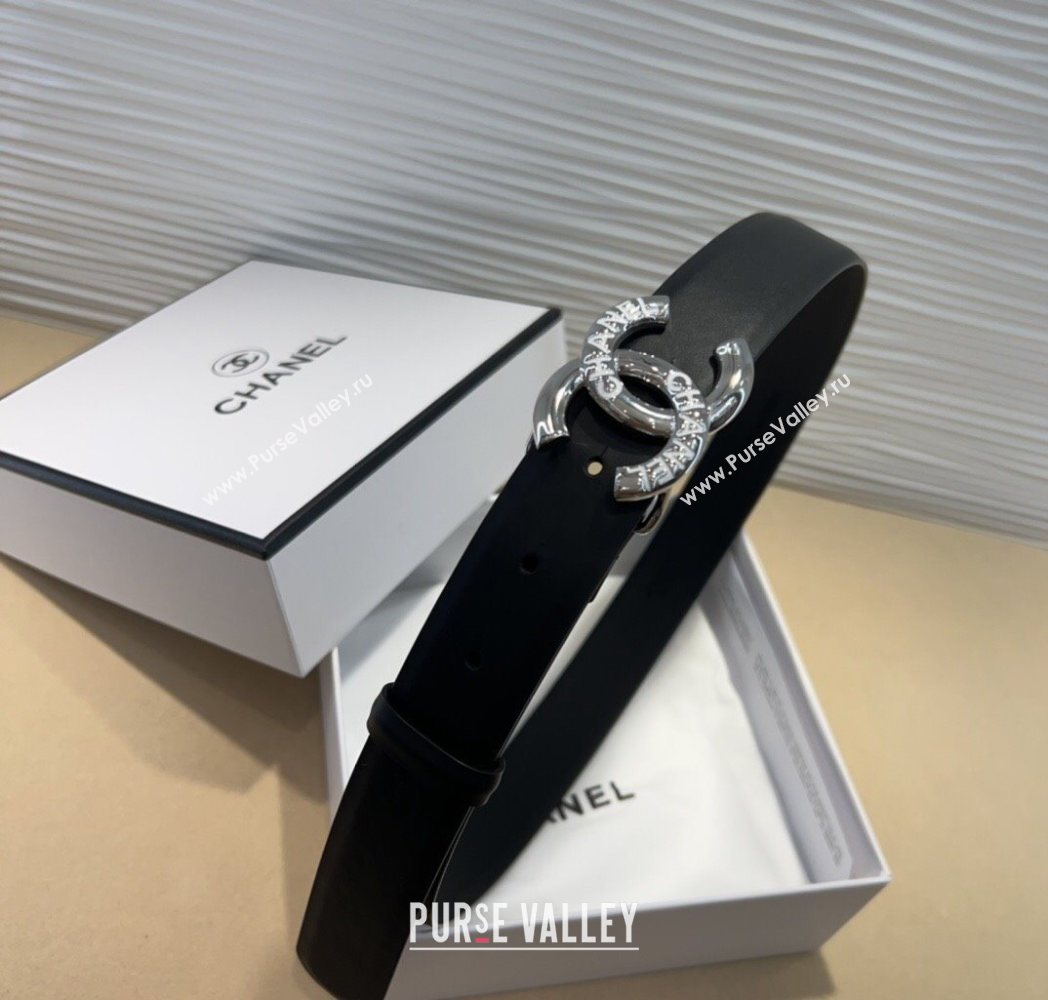Chanel Classic Calfskin Belt 3cm with Letters CC Buckle Black/Silver 2025 0617 (99-250617137)