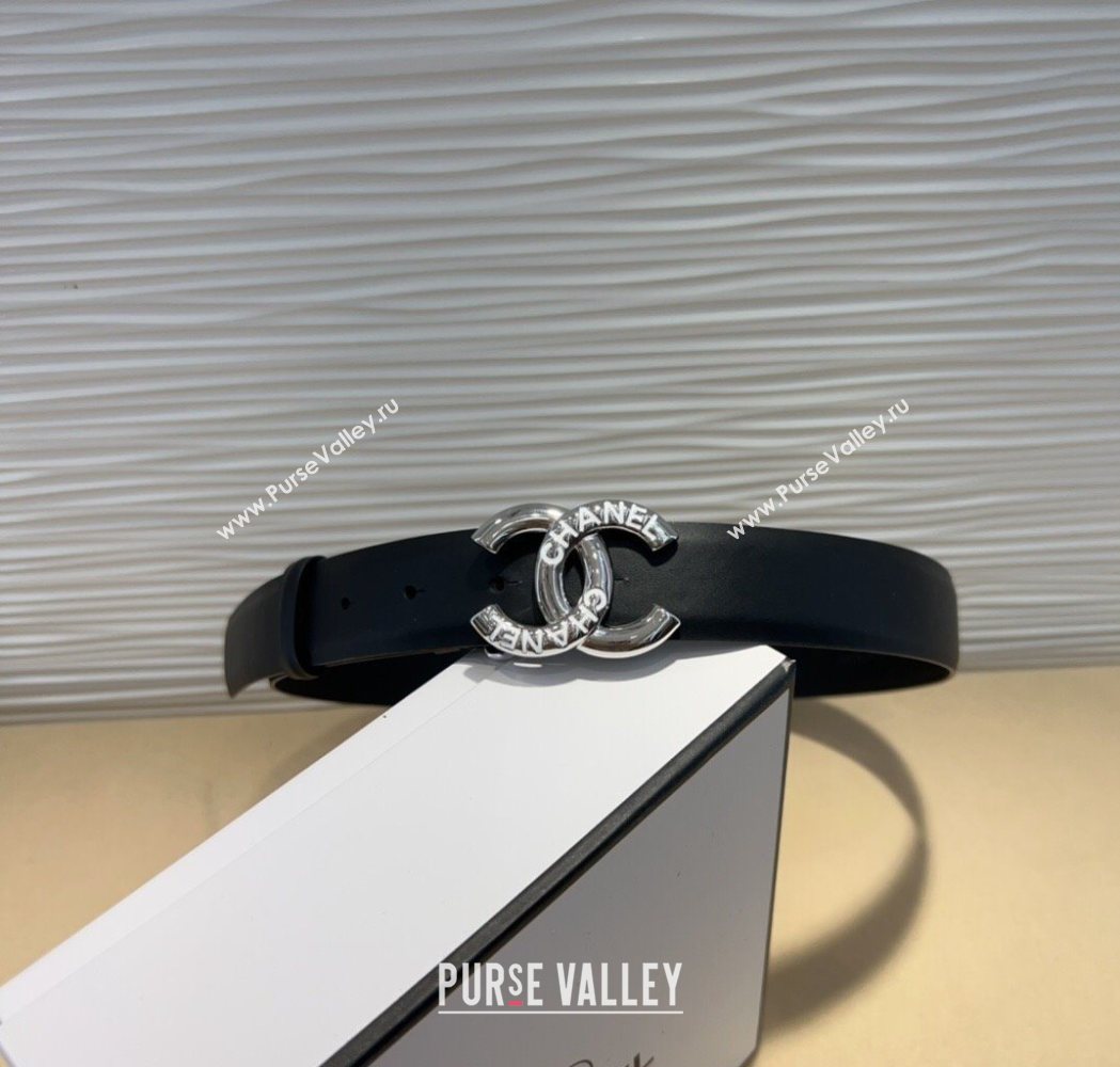 Chanel Classic Calfskin Belt 3cm with Letters CC Buckle Black/Silver 2025 0617 (99-250617137)