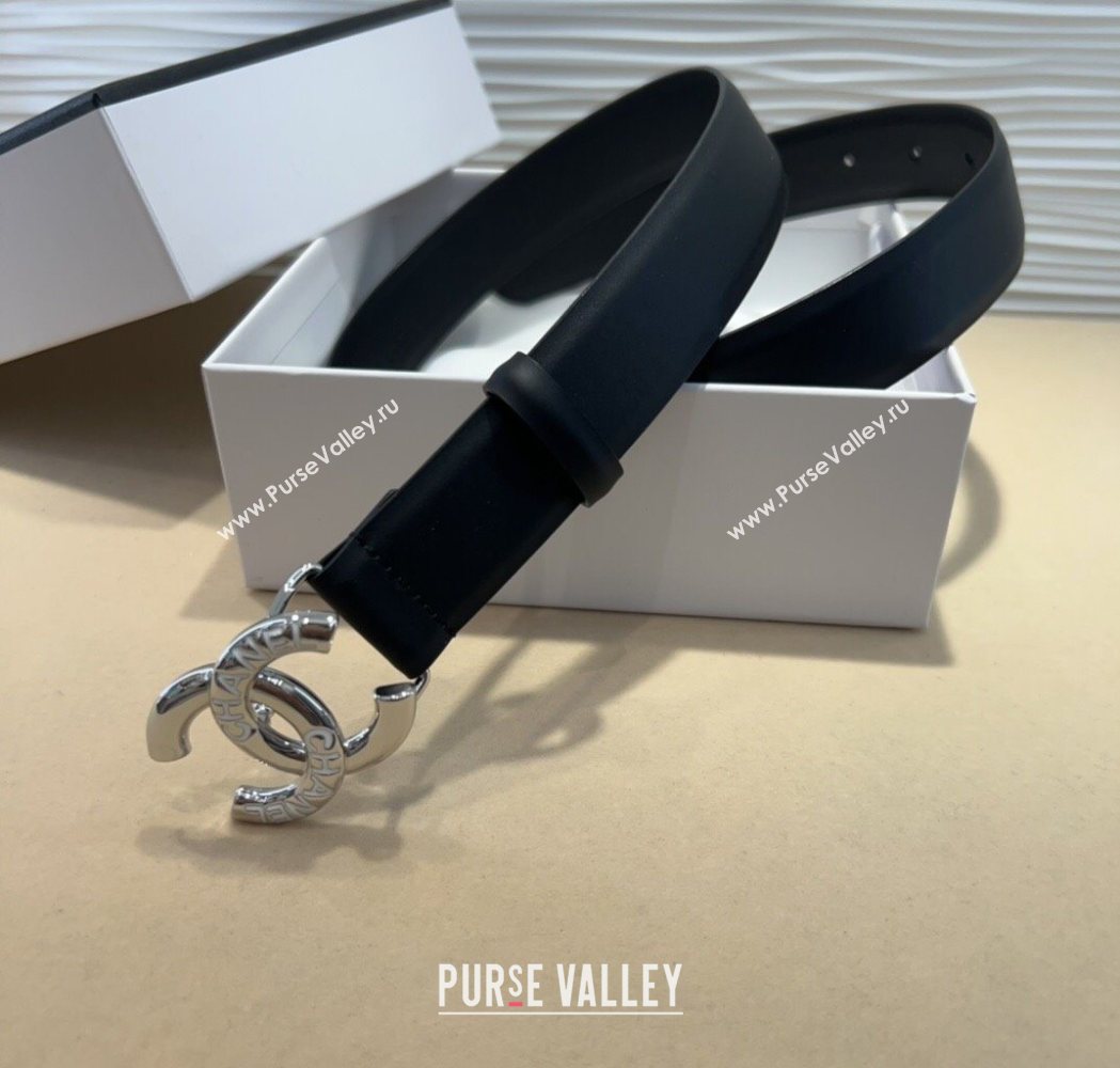 Chanel Classic Calfskin Belt 3cm with Letters CC Buckle Black/Silver 2025 0617 (99-250617137)