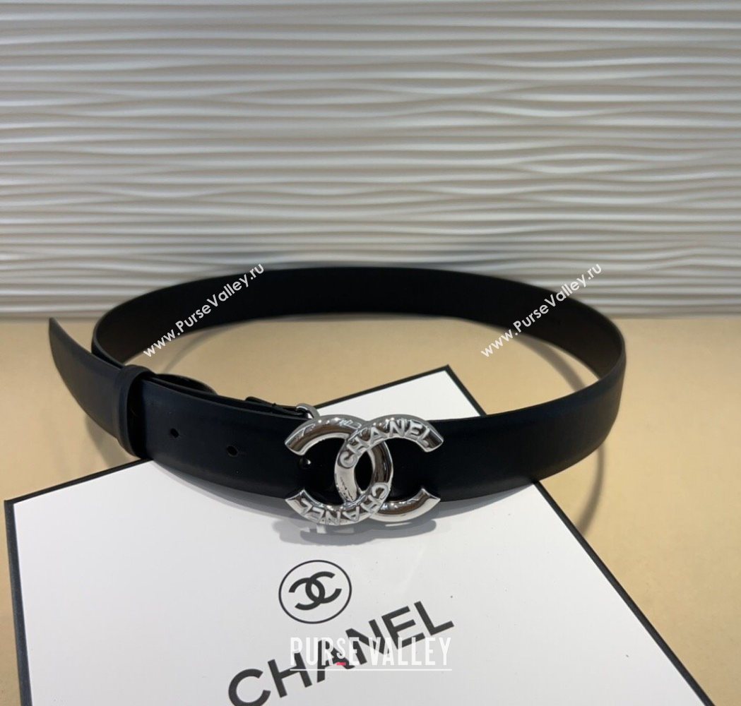 Chanel Classic Calfskin Belt 3cm with Letters CC Buckle Black/Silver 2025 0617 (99-250617137)