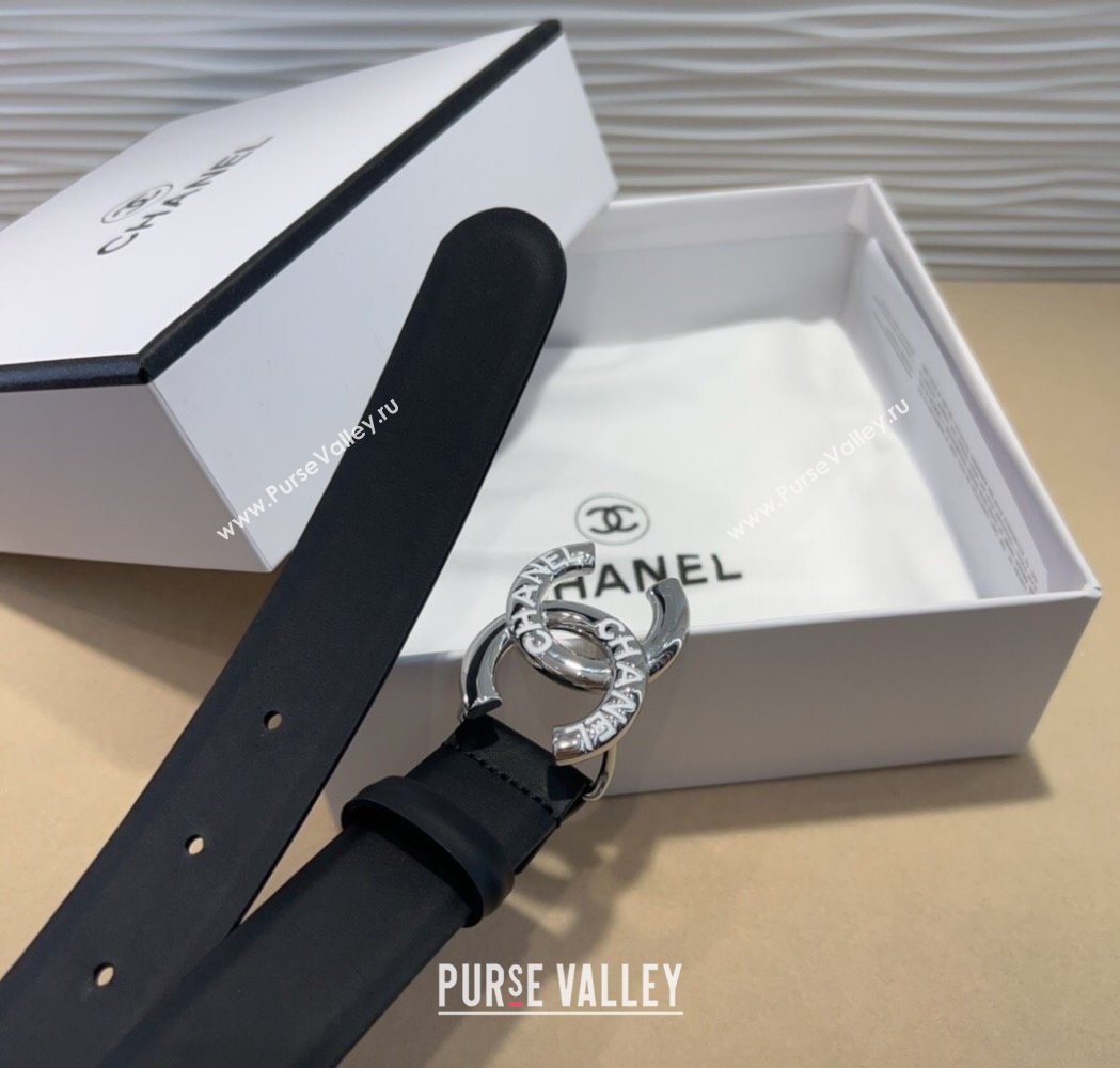 Chanel Classic Calfskin Belt 3cm with Letters CC Buckle Black/Silver 2025 0617 (99-250617137)