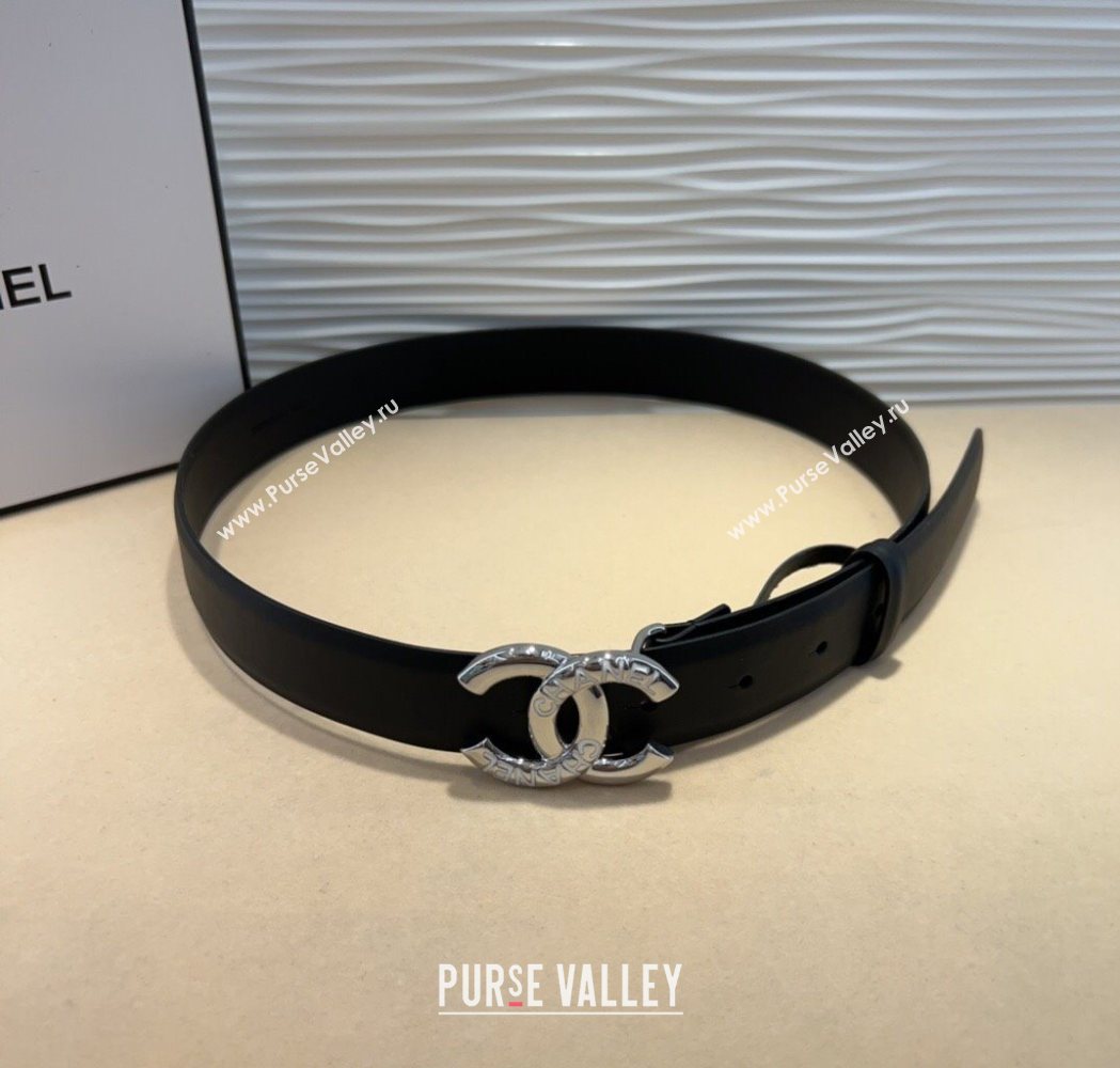 Chanel Classic Calfskin Belt 3cm with Letters CC Buckle Black/Silver 2025 0617 (99-250617137)