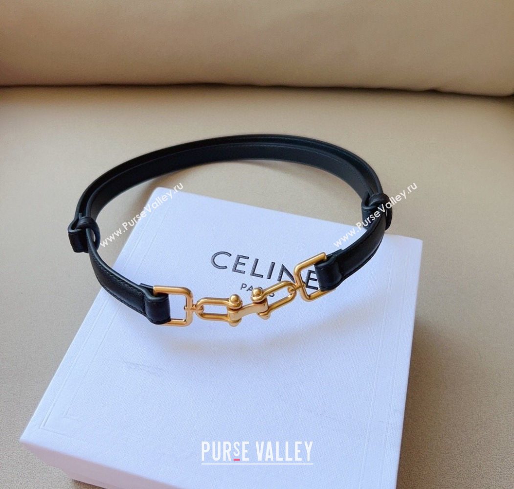 Celine Leather and Chain Belt 1.5cm Black 2025 0617 (99-250617158)