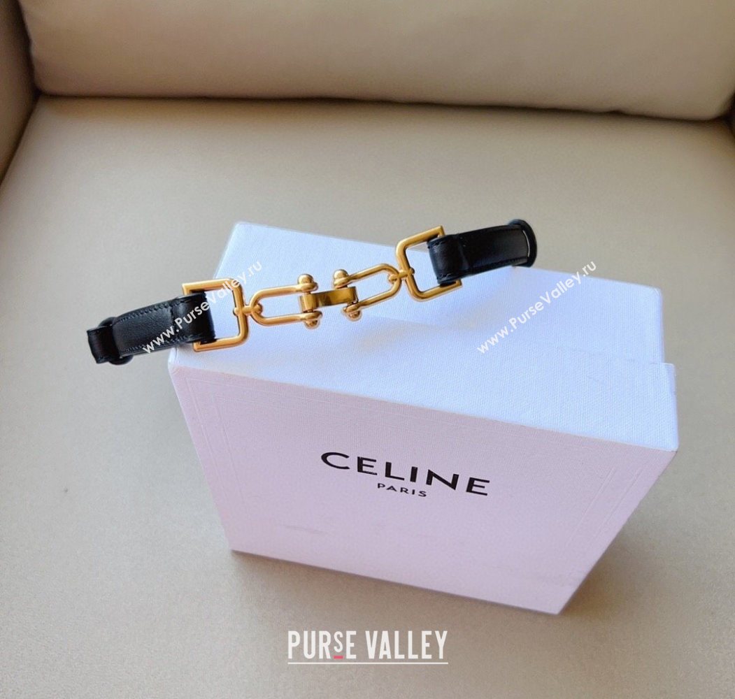 Celine Leather and Chain Belt 1.5cm Black 2025 0617 (99-250617158)