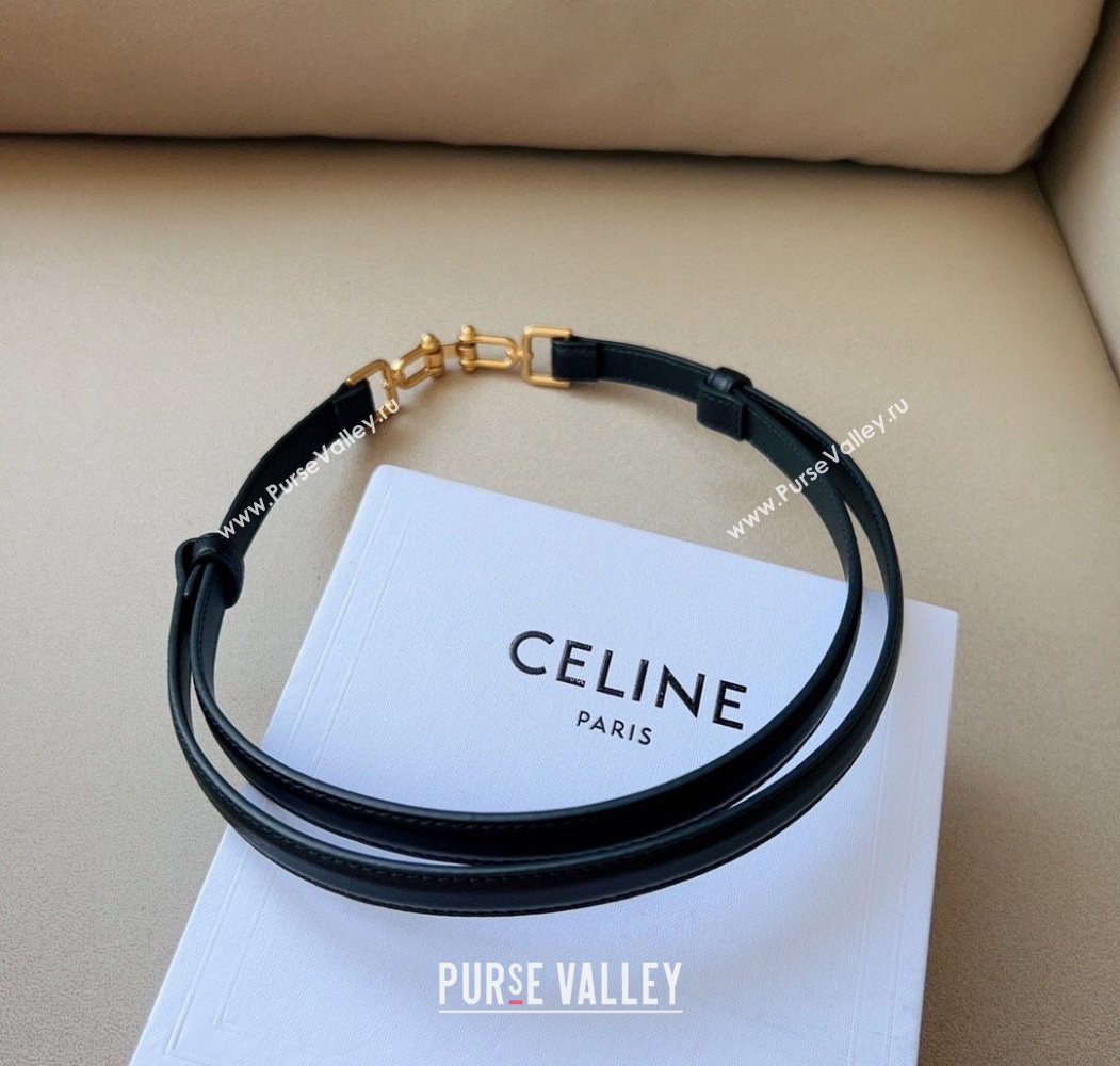 Celine Leather and Chain Belt 1.5cm Black 2025 0617 (99-250617158)