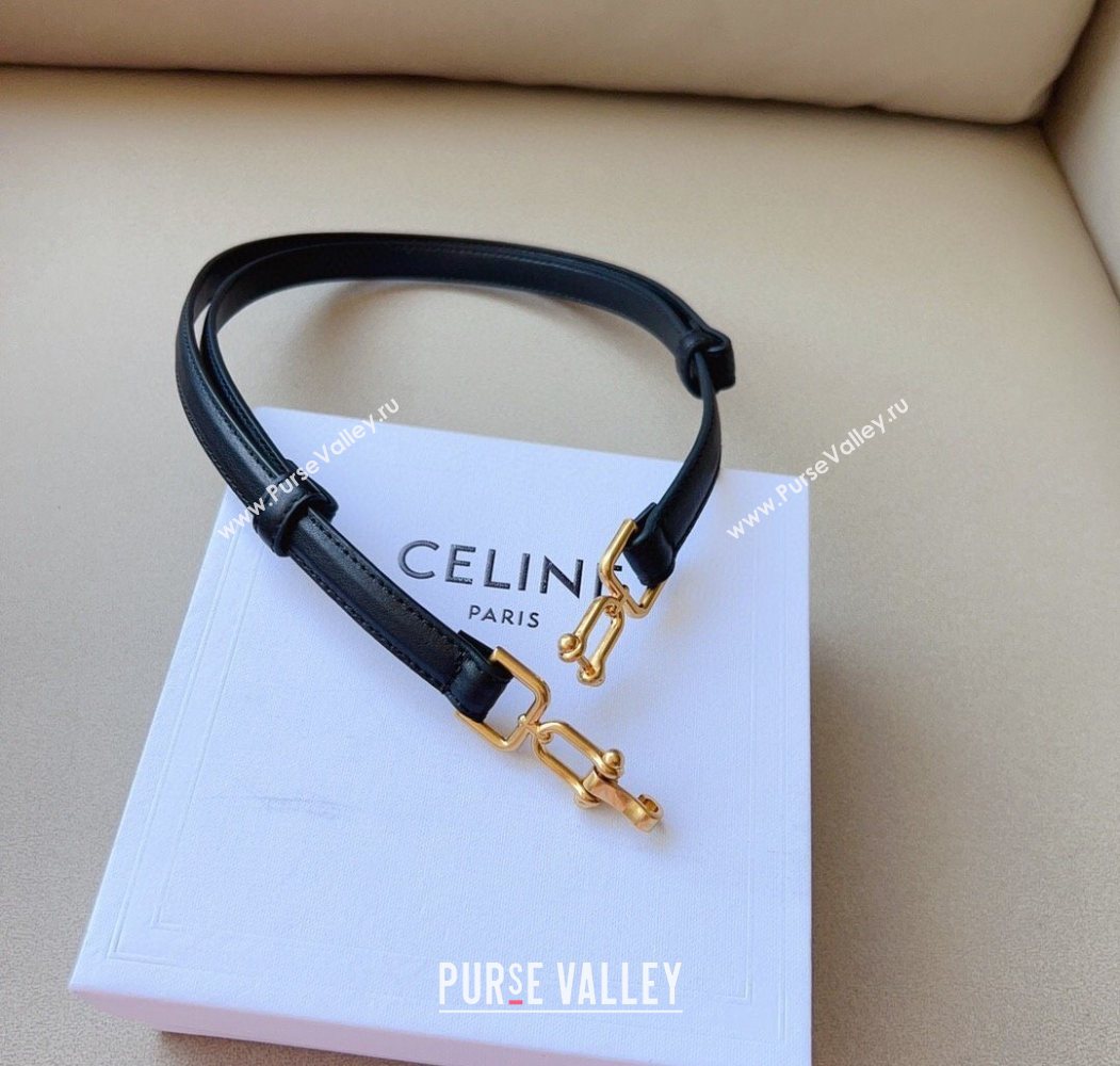 Celine Leather and Chain Belt 1.5cm Black 2025 0617 (99-250617158)