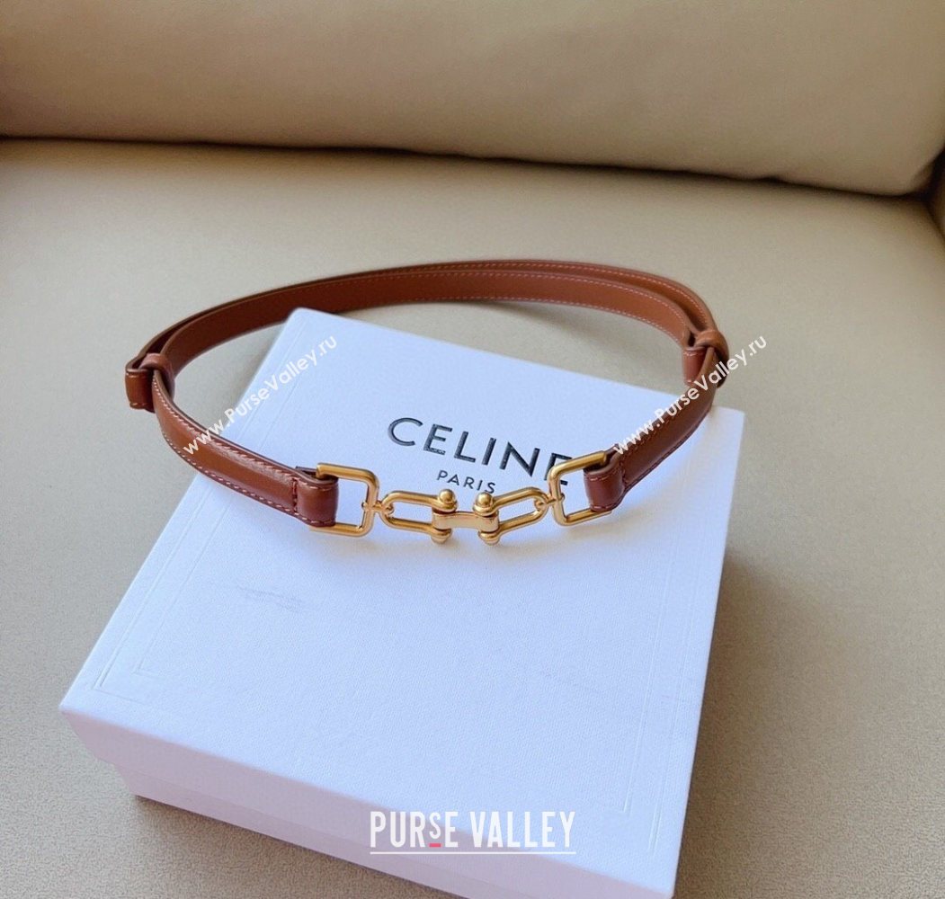 Celine Leather and Chain Belt 1.5cm Tan Brown 2025 0617 (99-250617159)
