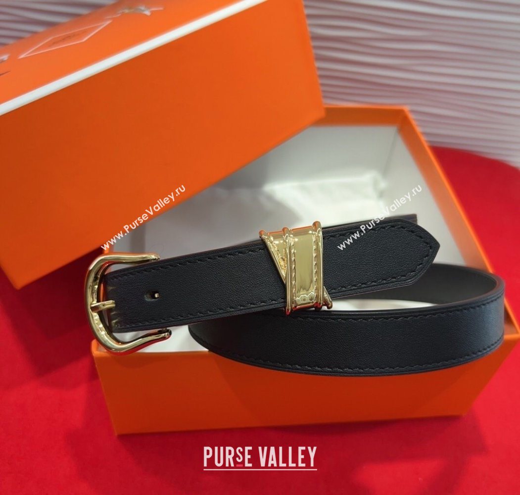 Hermes Ecuyere Leather Belt 2.4cm Black/Gold 2025 0617 (99-250617095)