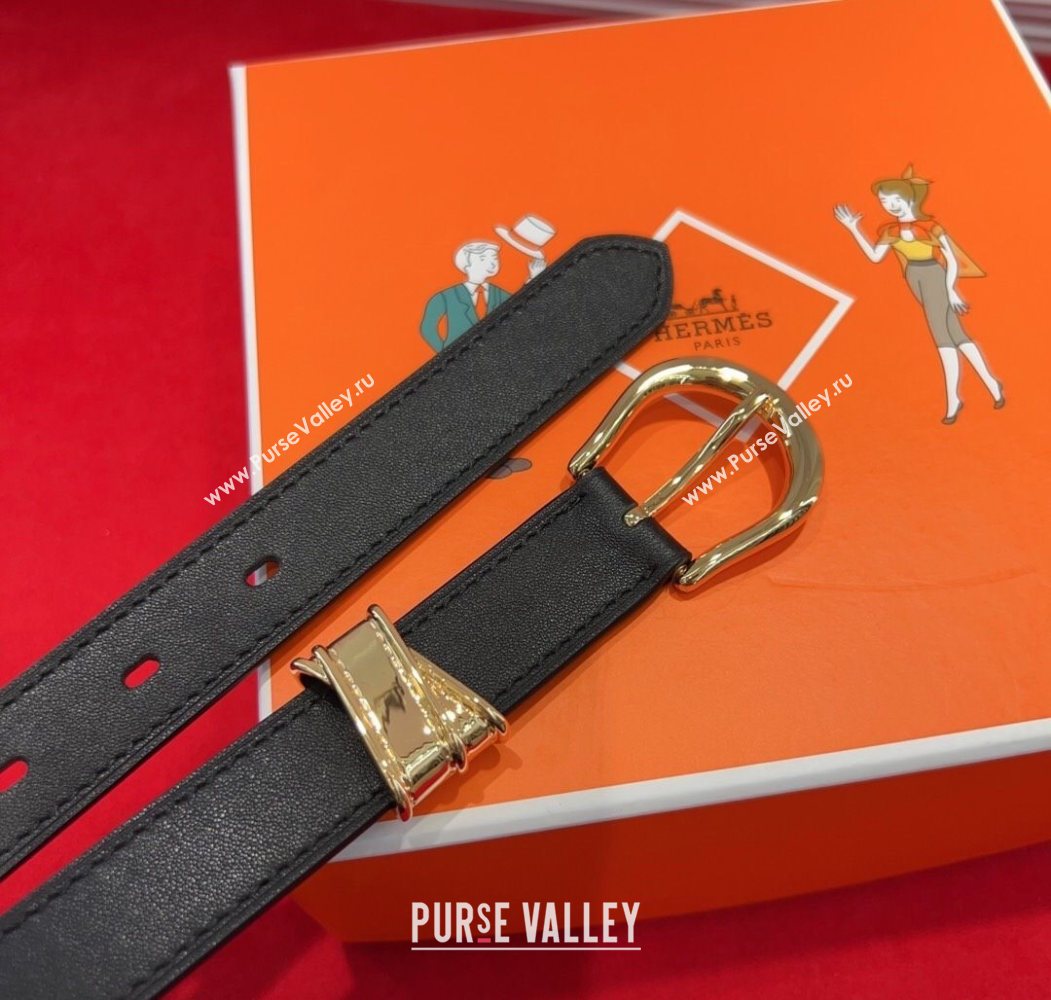 Hermes Ecuyere Leather Belt 2.4cm Black/Gold 2025 0617 (99-250617095)
