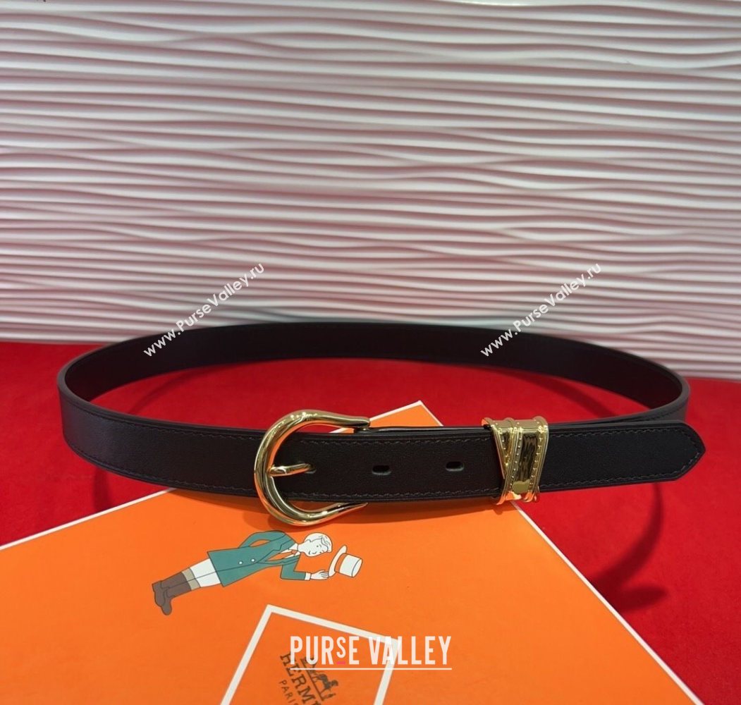 Hermes Ecuyere Leather Belt 2.4cm Black/Gold 2025 0617 (99-250617095)
