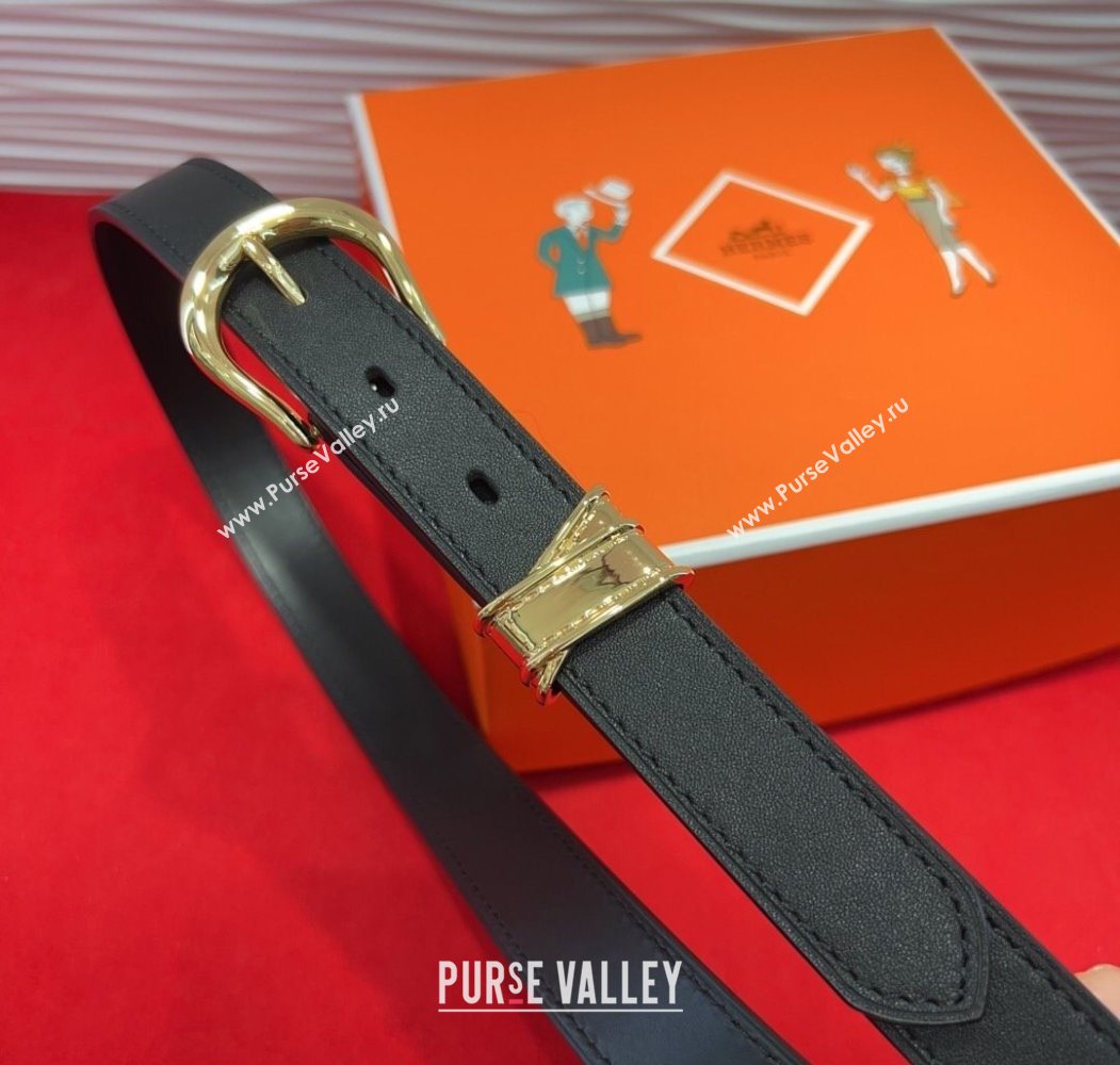 Hermes Ecuyere Leather Belt 2.4cm Black/Gold 2025 0617 (99-250617095)