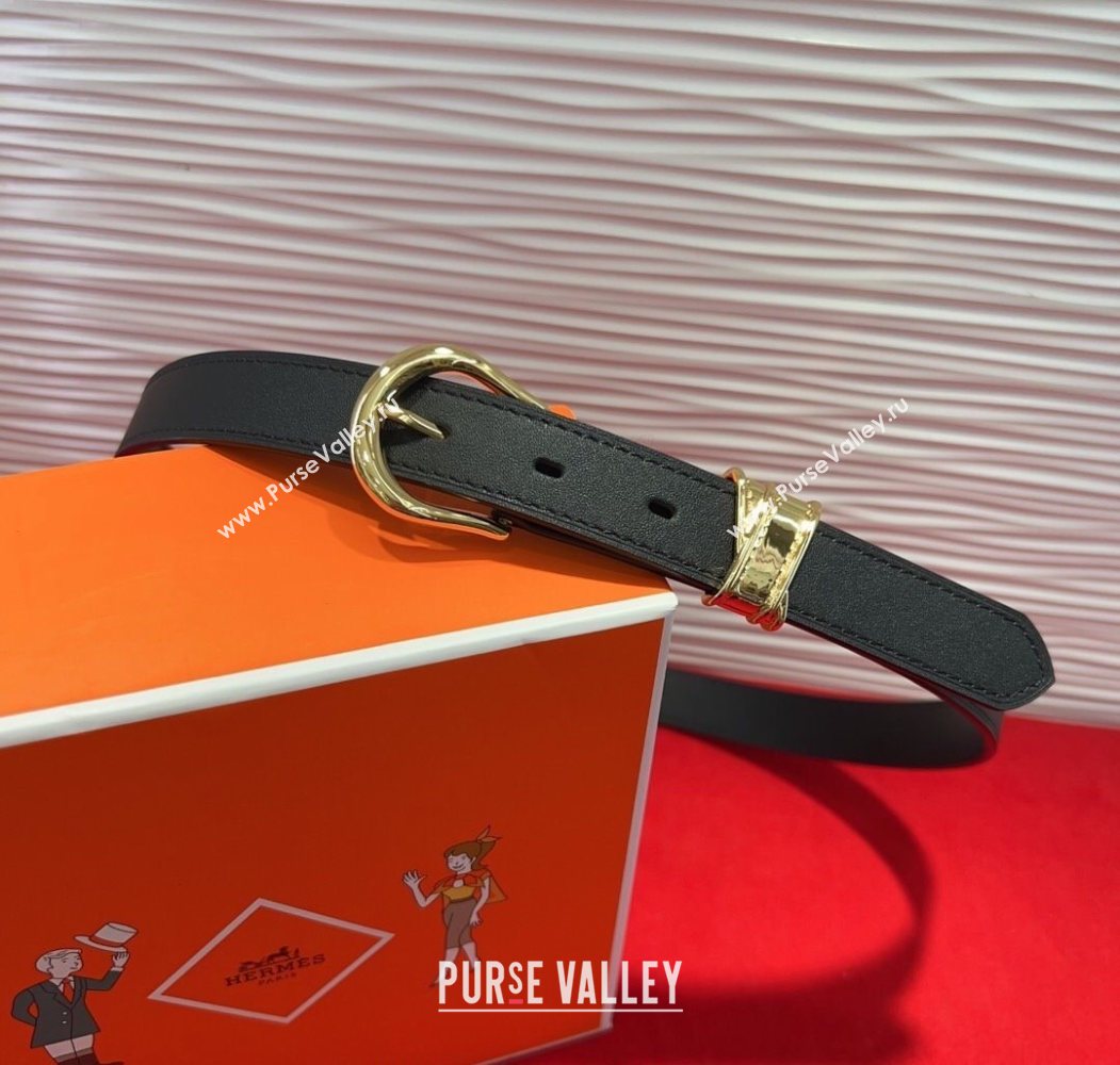 Hermes Ecuyere Leather Belt 2.4cm Black/Gold 2025 0617 (99-250617095)