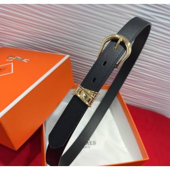 Hermes Ecuyere Leather Belt 2.4cm Black/Gold 2025 0617 (99-250617095)