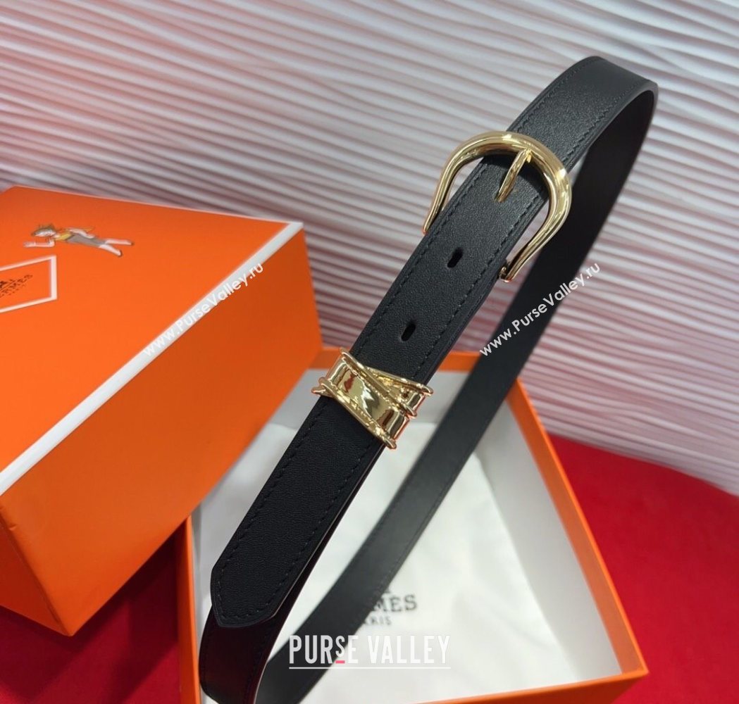 Hermes Ecuyere Leather Belt 2.4cm Black/Gold 2025 0617 (99-250617095)
