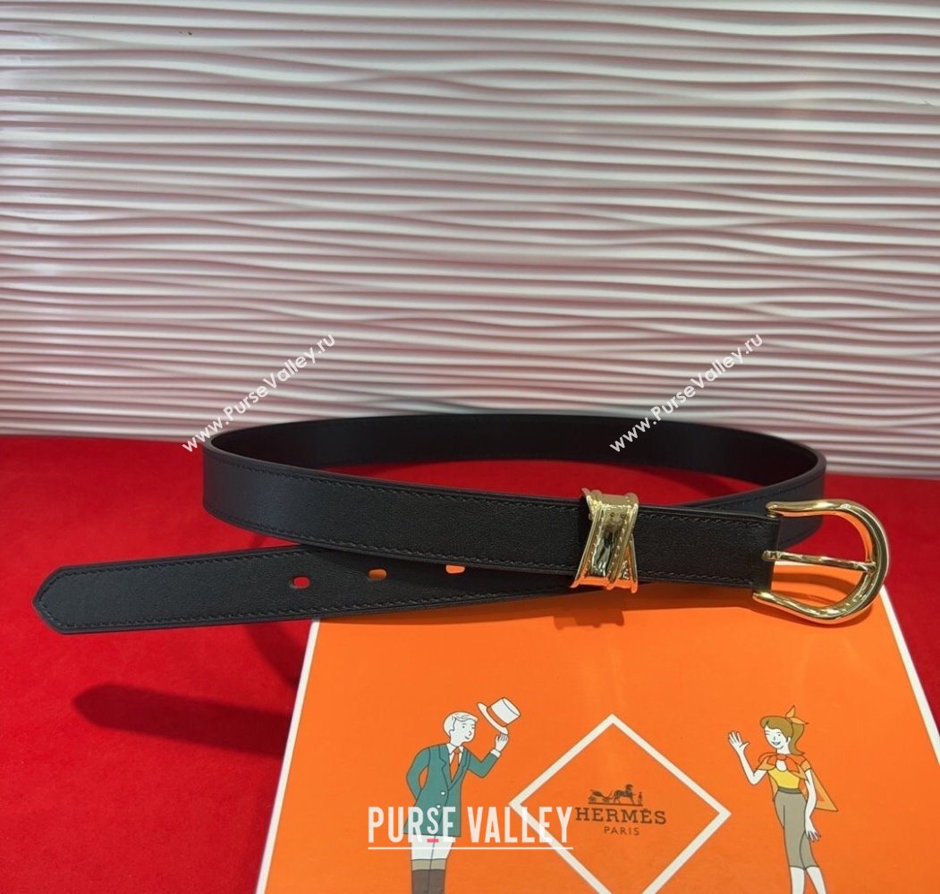 Hermes Ecuyere Leather Belt 2.4cm Black/Gold 2025 0617 (99-250617095)