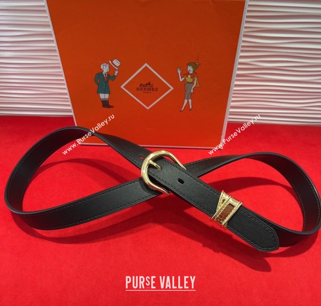 Hermes Ecuyere Leather Belt 2.4cm Black/Gold 2025 0617 (99-250617095)