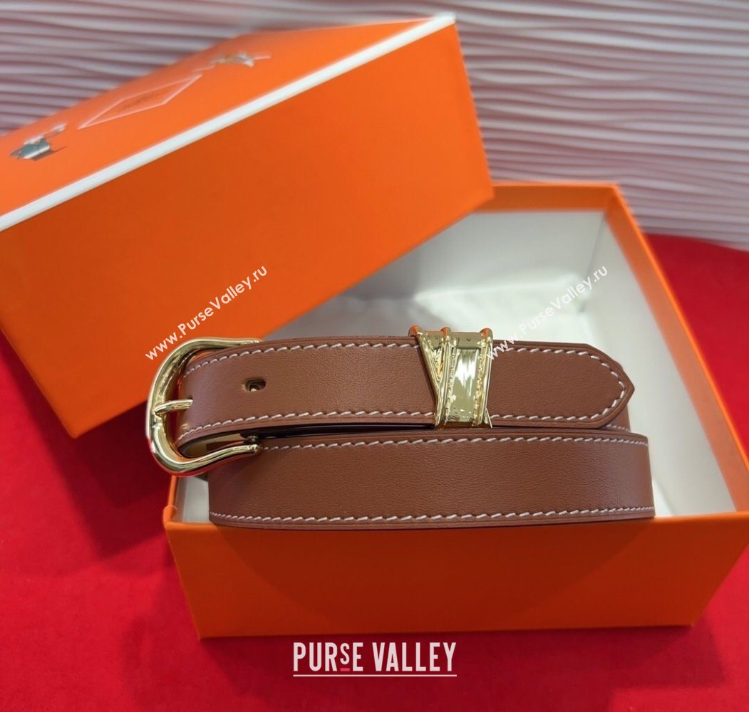 Hermes Ecuyere Leather Belt 2.4cm Brown/Gold 2025 0617 (99-250617096)