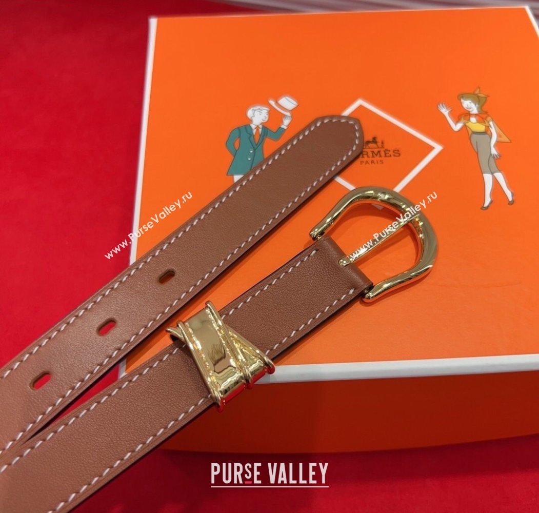 Hermes Ecuyere Leather Belt 2.4cm Brown/Gold 2025 0617 (99-250617096)
