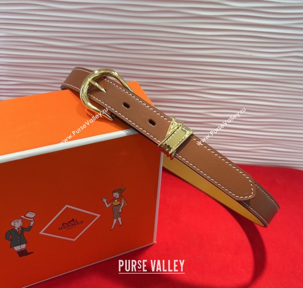 Hermes Ecuyere Leather Belt 2.4cm Brown/Gold 2025 0617 (99-250617096)