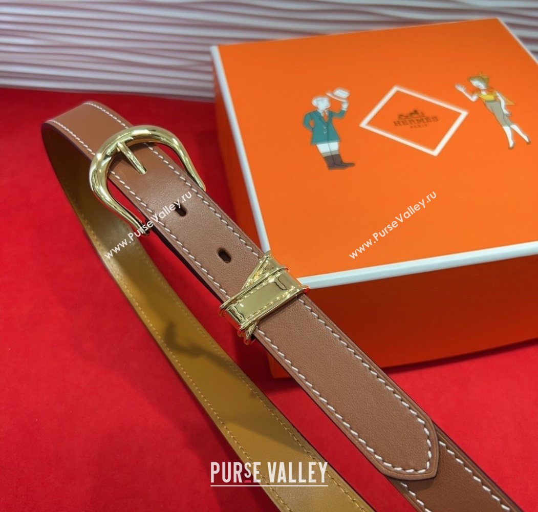 Hermes Ecuyere Leather Belt 2.4cm Brown/Gold 2025 0617 (99-250617096)