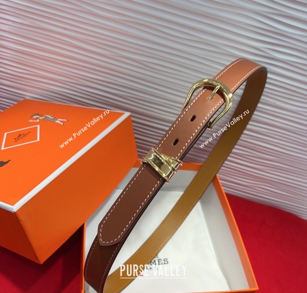 Hermes Ecuyere Leather Belt 2.4cm Brown/Gold 2025 0617 (99-250617096)