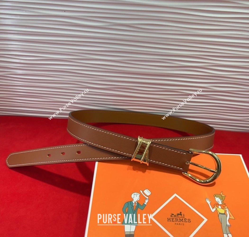 Hermes Ecuyere Leather Belt 2.4cm Brown/Gold 2025 0617 (99-250617096)