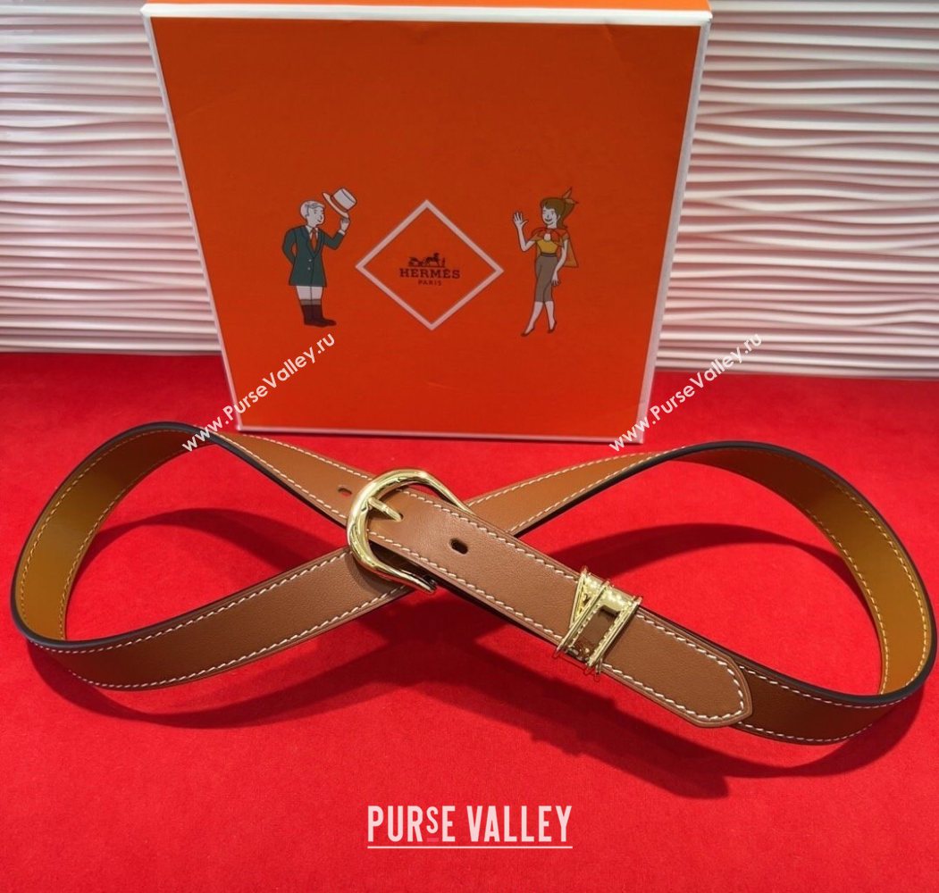 Hermes Ecuyere Leather Belt 2.4cm Brown/Gold 2025 0617 (99-250617096)