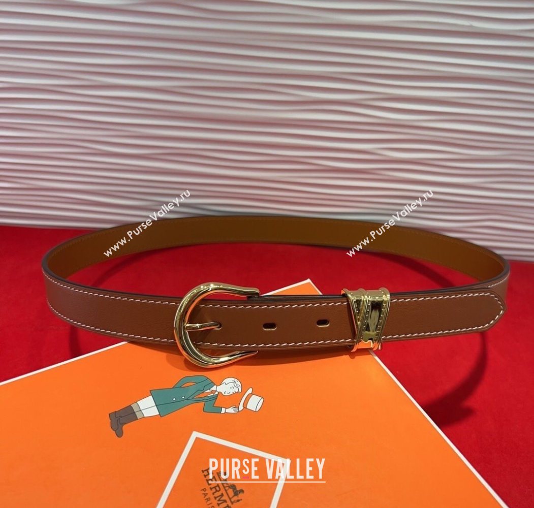 Hermes Ecuyere Leather Belt 2.4cm Brown/Gold 2025 0617 (99-250617096)