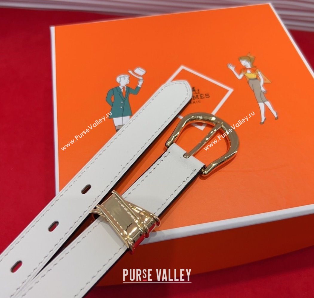 Hermes Ecuyere Leather Belt 2.4cm White/Gold 2025 0617 (99-250617097)