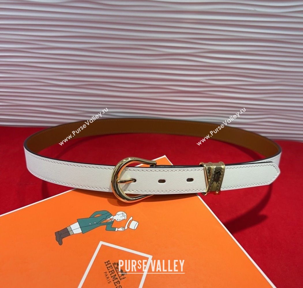 Hermes Ecuyere Leather Belt 2.4cm White/Gold 2025 0617 (99-250617097)