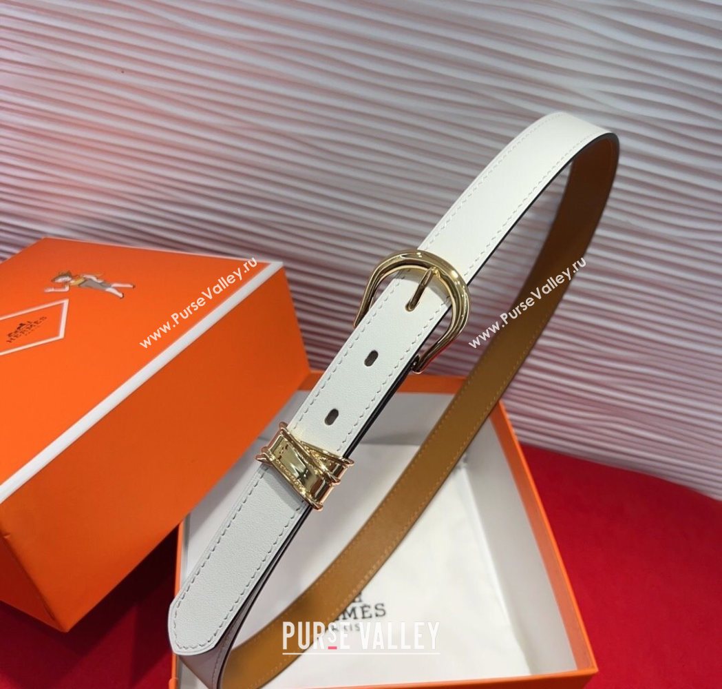 Hermes Ecuyere Leather Belt 2.4cm White/Gold 2025 0617 (99-250617097)