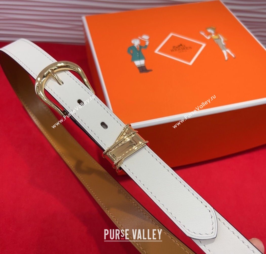 Hermes Ecuyere Leather Belt 2.4cm White/Gold 2025 0617 (99-250617097)
