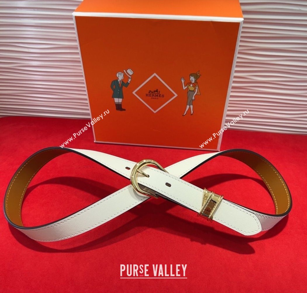 Hermes Ecuyere Leather Belt 2.4cm White/Gold 2025 0617 (99-250617097)