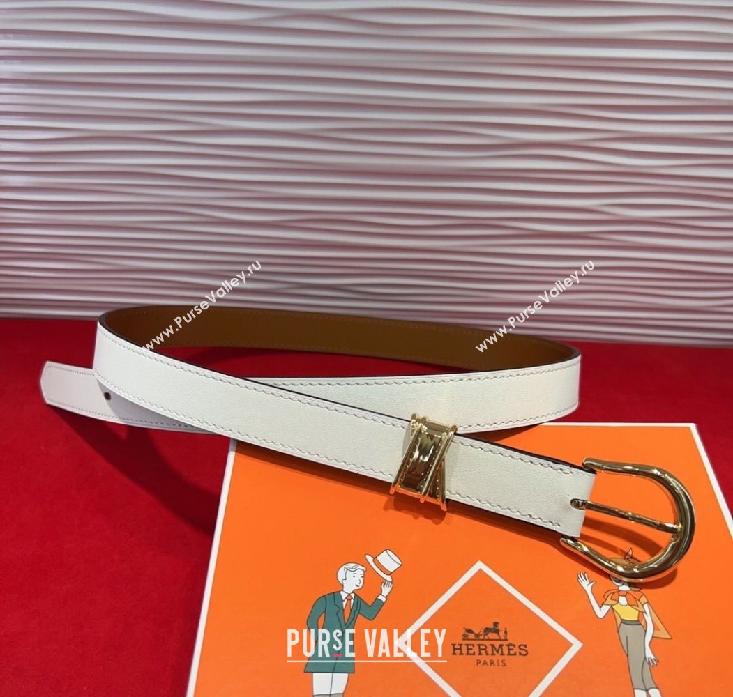 Hermes Ecuyere Leather Belt 2.4cm White/Gold 2025 0617 (99-250617097)