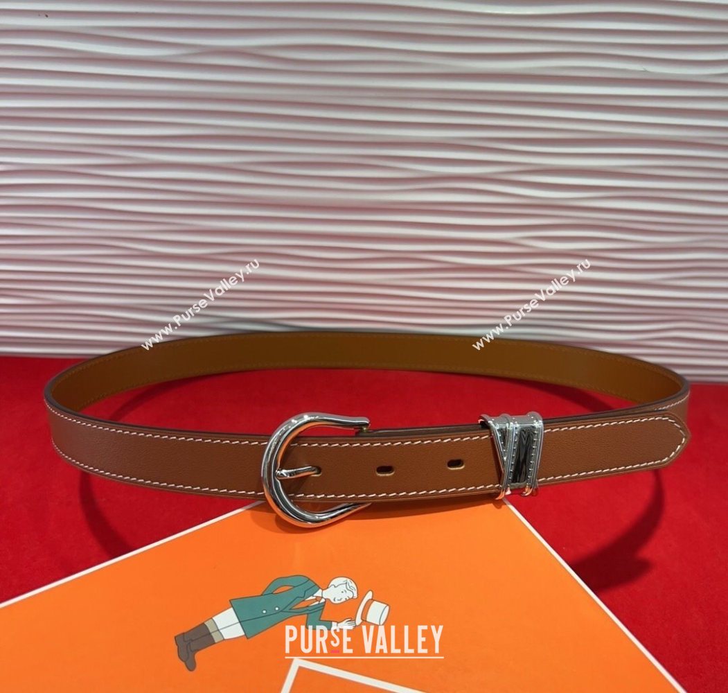 Hermes Ecuyere Leather Belt 2.4cm Brown/Silver 2025 0617 (99-250617098)